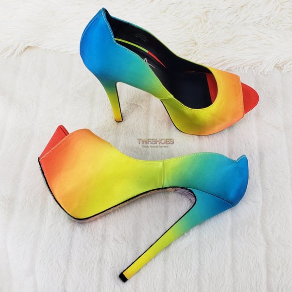 Tiki Gaga Colorful Satin Upper Open Toe Graphic Print Sole Platform Shoes - Picture 3 of 14